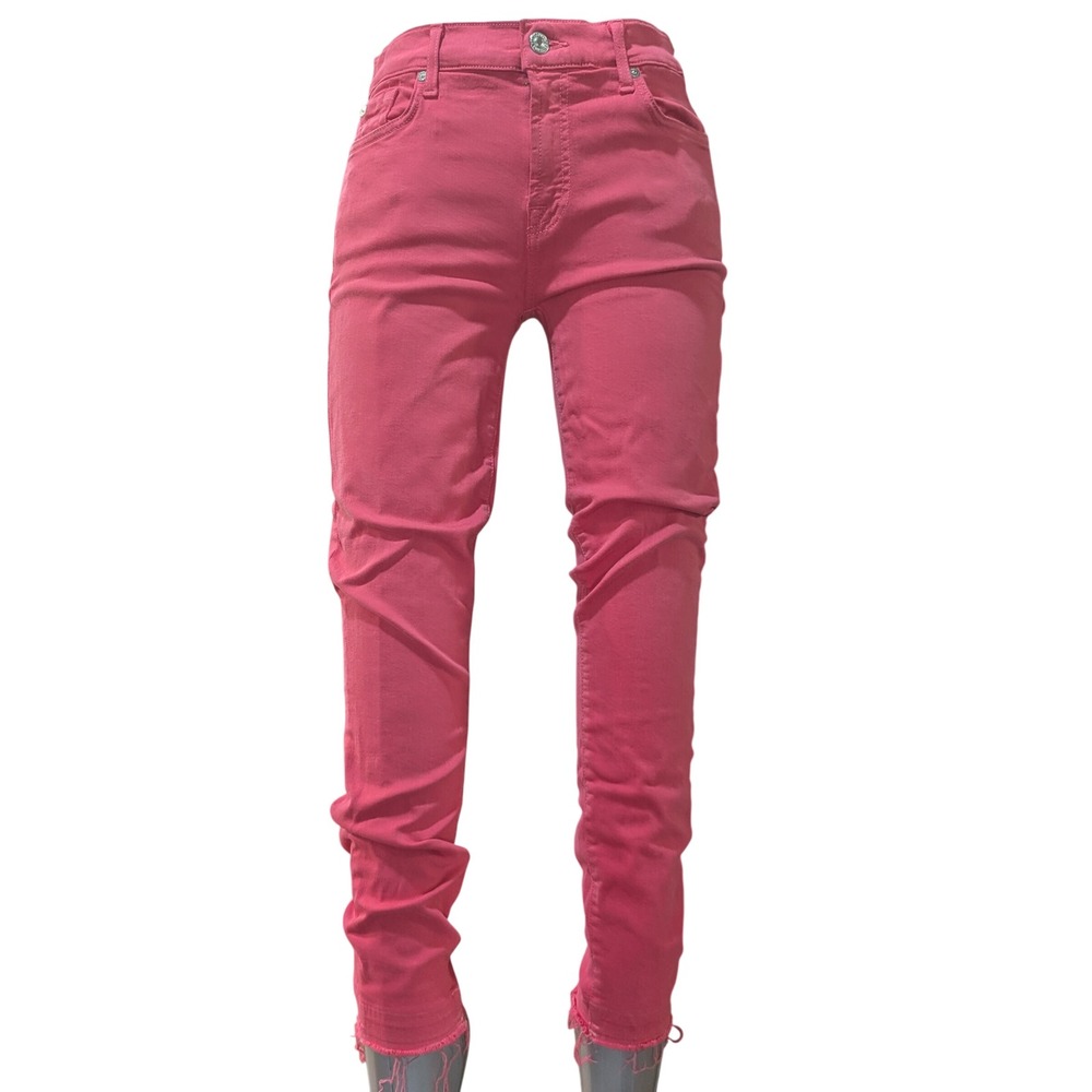 7 For All Mankind Womens Pink Skinny Jeans Raw Hem Size 28 Stretch Denim
